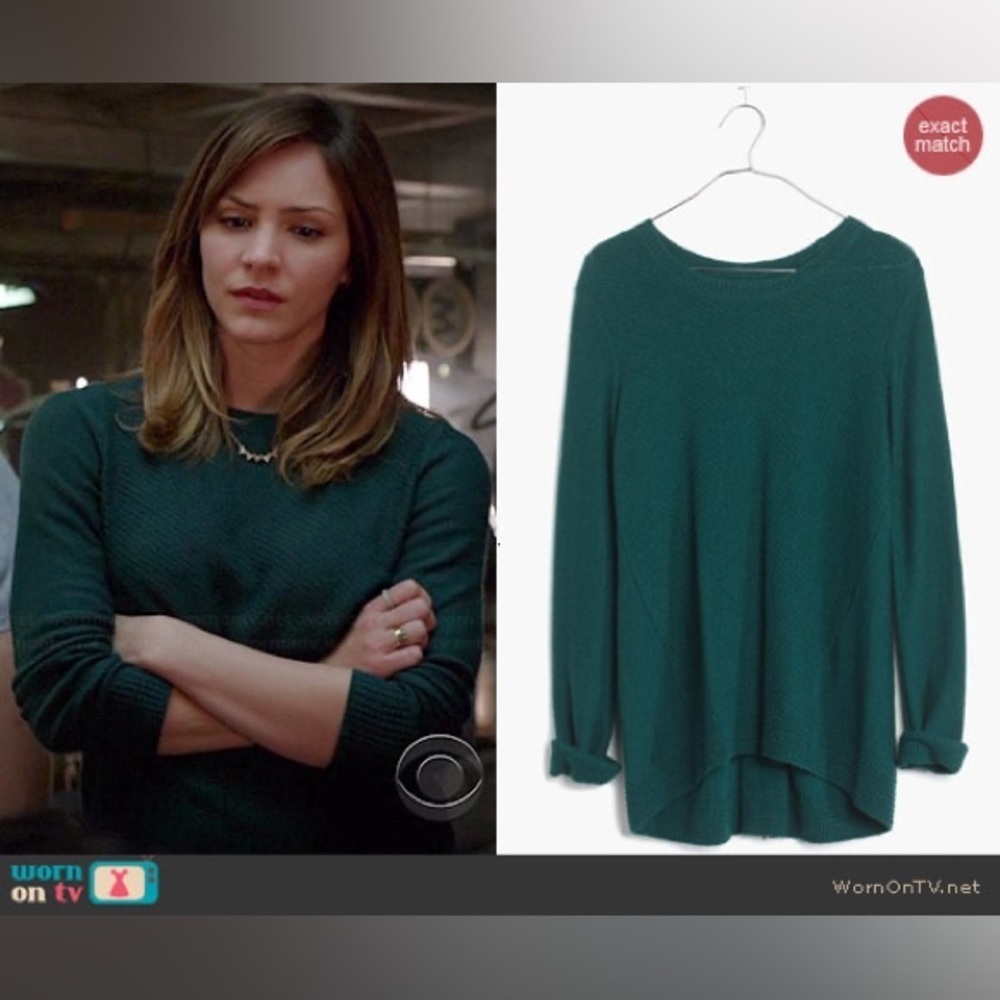 Madewell back zip sweater knit pine green size small seen on screen